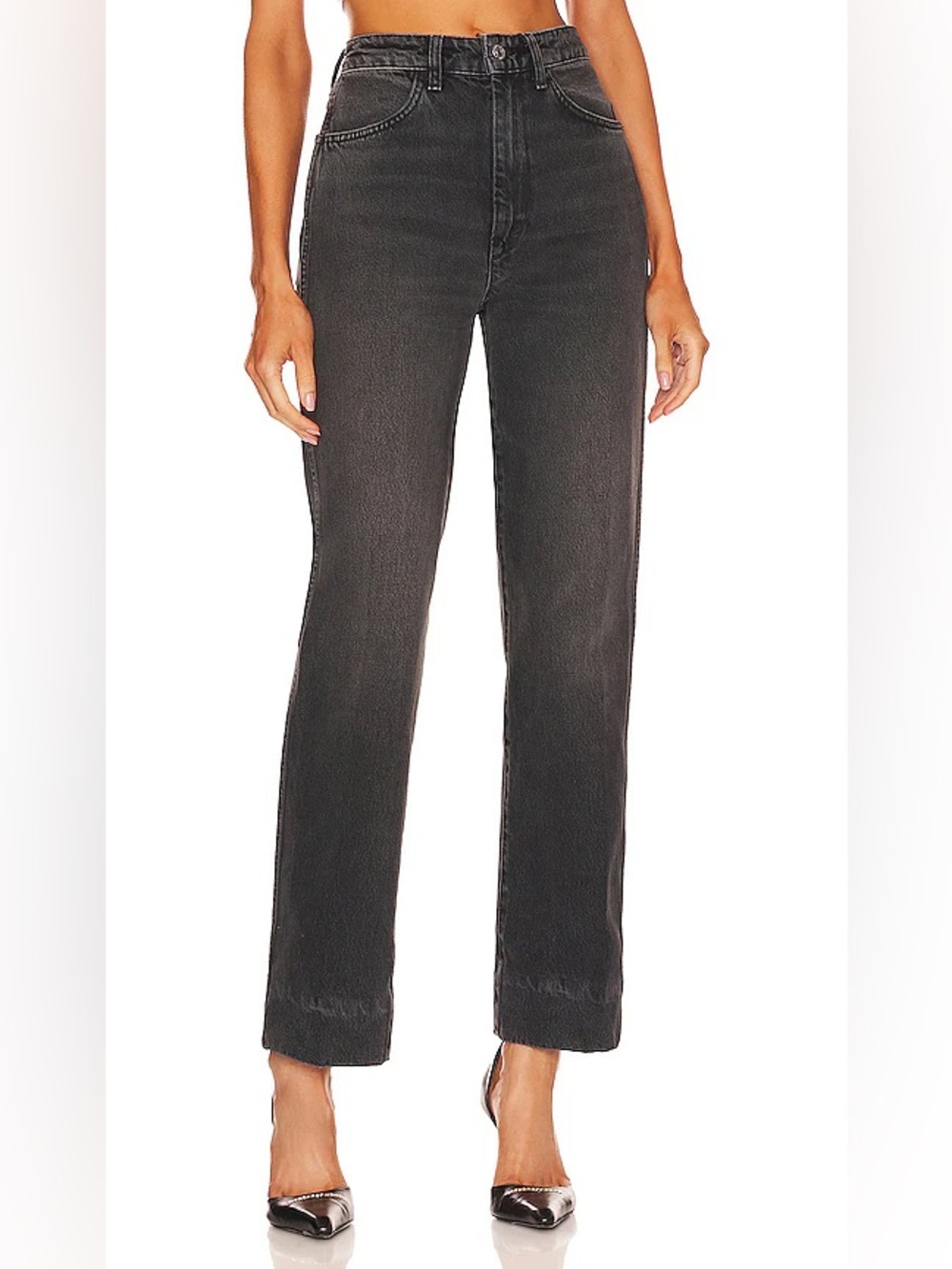 RE/DONE High Rise Straight Leg Jeans Black Sea Faded Vintage Wash Size 29 Rigid